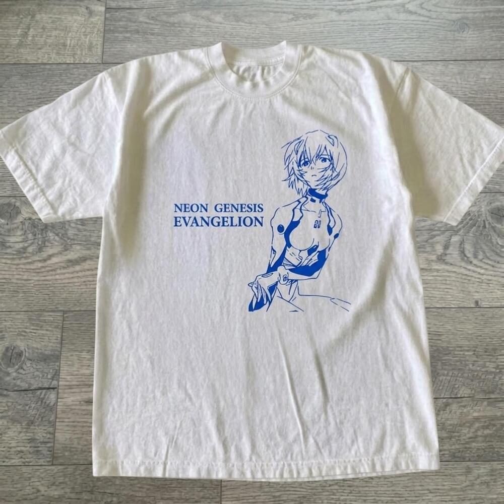 Evangelion Rei Ayanami Anime Blue Lineart White T-Shirt
